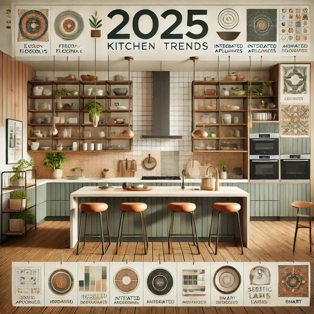 DALL·E 2025-01-20 15.34.19 - A modern, visually appealing infographic-style illustration depicting 2025 kitchen renovation trends. The design features eco-friendly materials like .webp